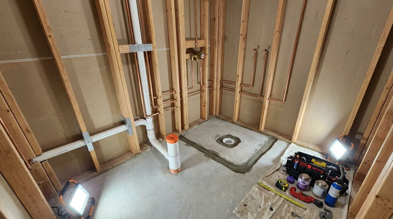 Bathroom rough-in plumbing during remodel by Johns Plumbing LLC in Muskogee