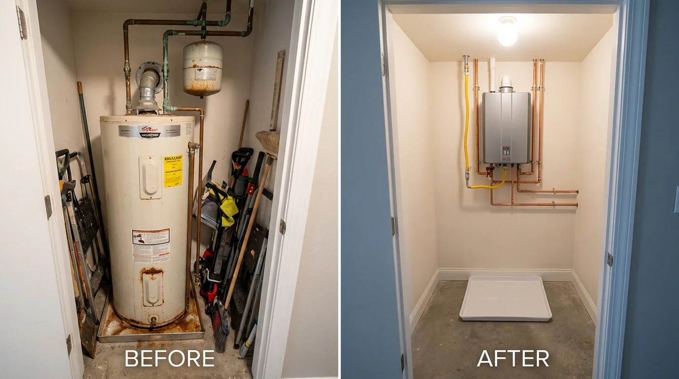Tank water heater versus wall-mounted tankless unit comparison for Muskogee, OK homeowners