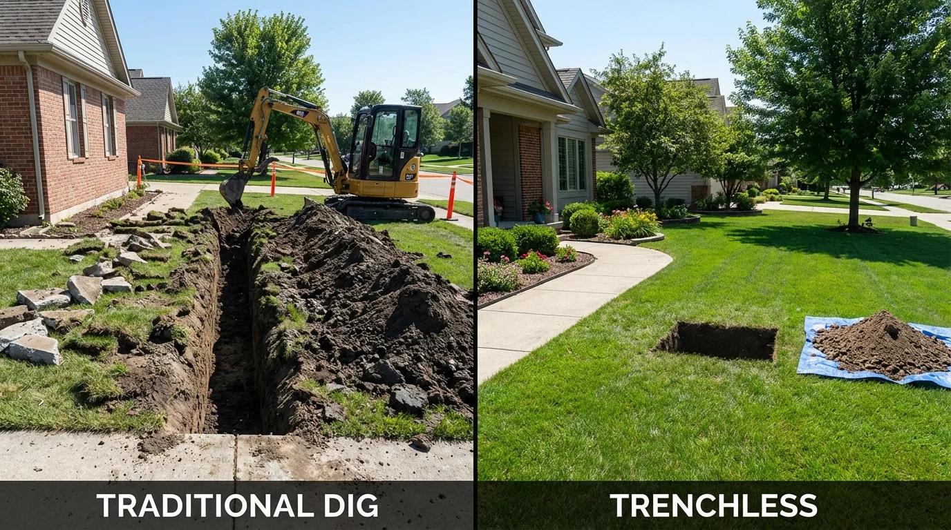Trenchless sewer repair with minimal yard damage versus traditional excavation in Muskogee, OK